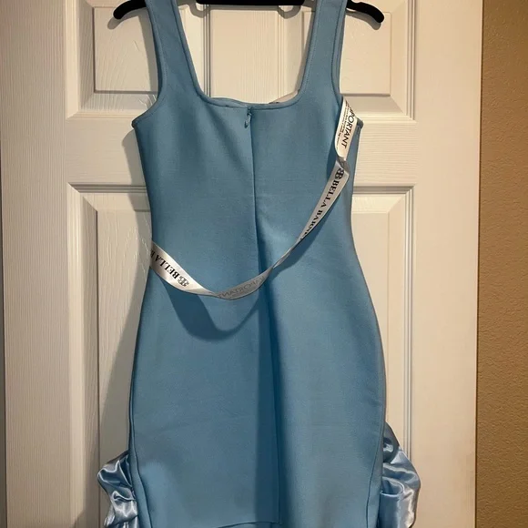 Abella Light Blue Mini Dress with Floral Embellishments - Picture 2 of 2